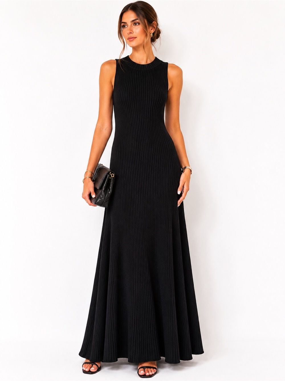Celine black ribbed sleeveless maxi dress designer luxury long dress